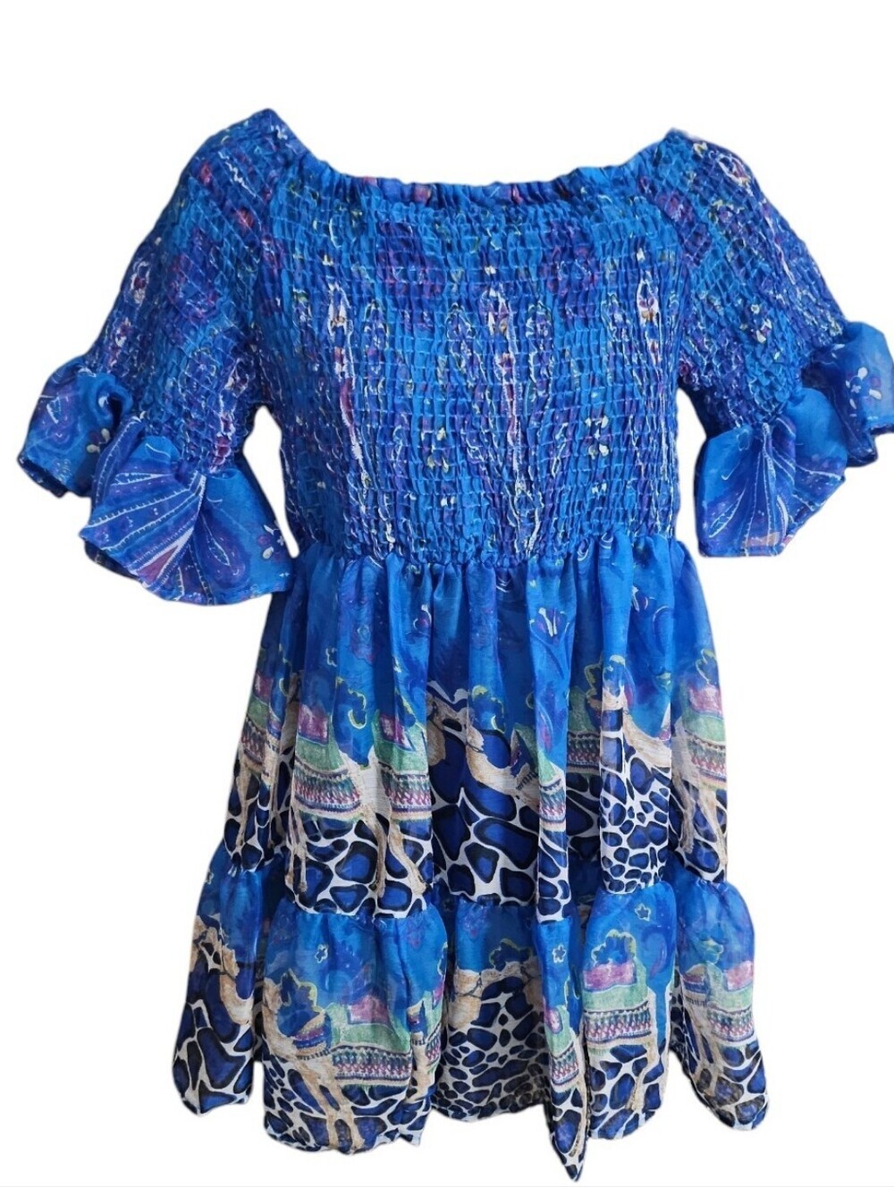 NWT - Antica Sartoria 2020 Smocked Blue "Kissing Camels" Top